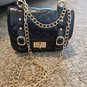 Black/Gold Faux Leather Mini Bag